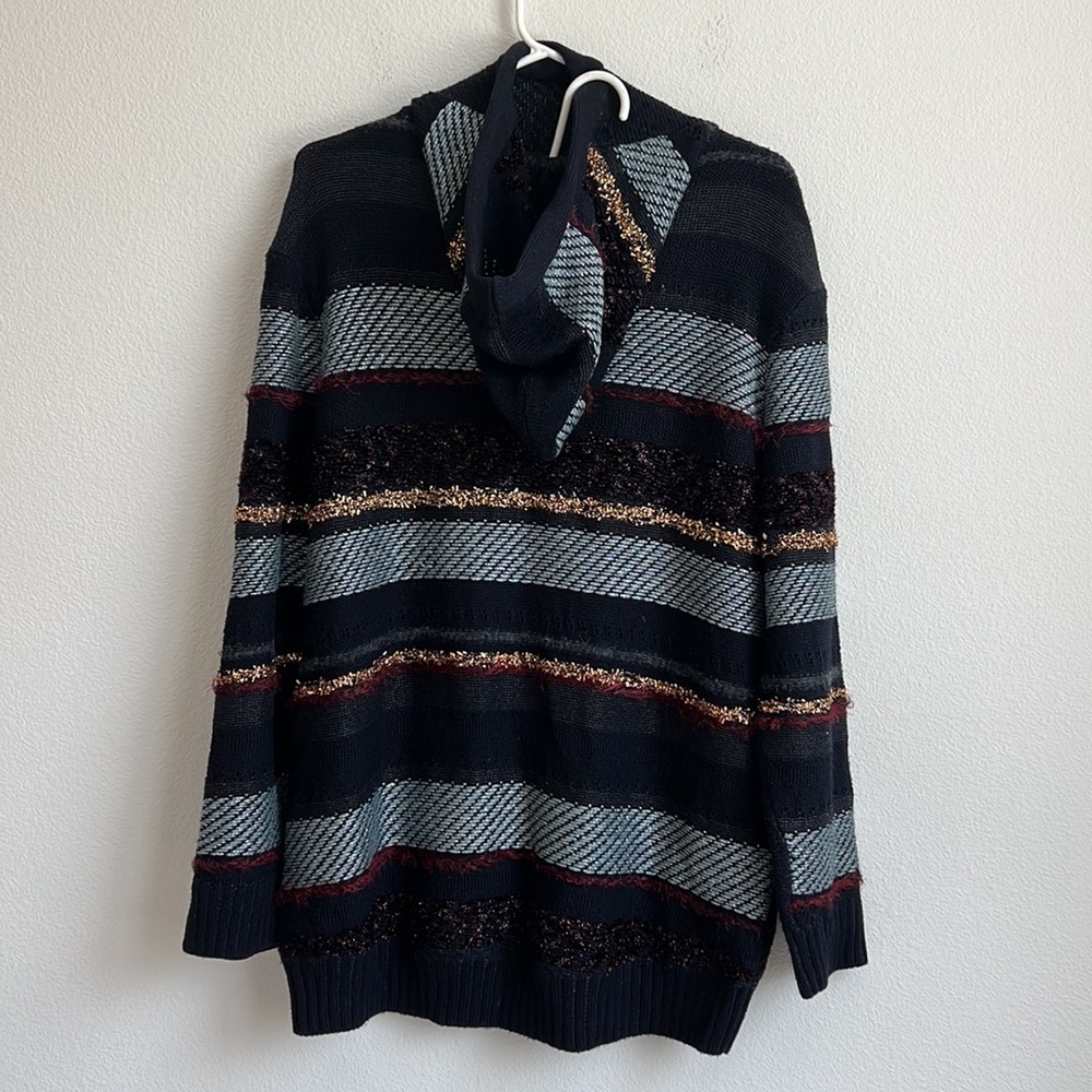 Tory Burch navy & gold Wool Blend Metallic Hoodie Long Sleeve Sweater